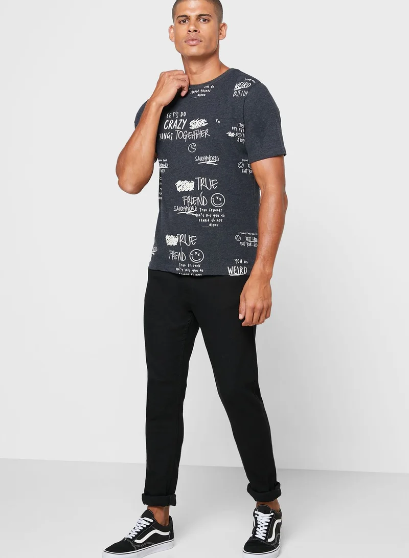SP Characters Slogan Crew Neck T-Shirt