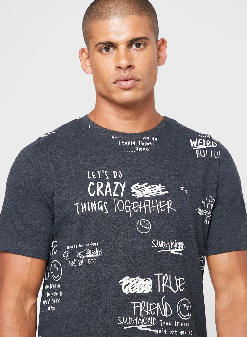 SP Characters Slogan Crew Neck T-Shirt