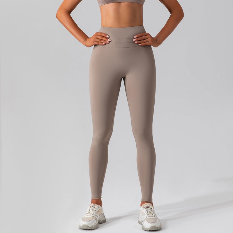 High Waist Tummy Control Yoga Pants for Women Beige White  - Image 5