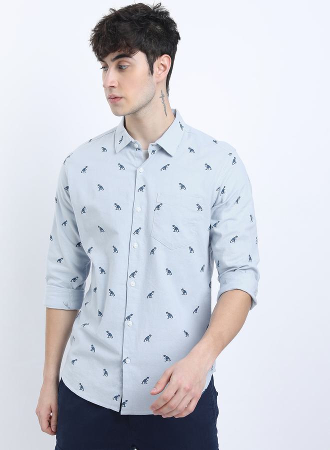 Ketch All Over Dinosaur Print Chest Pocket Shirt with Long Sleeves by Styli - Image 4