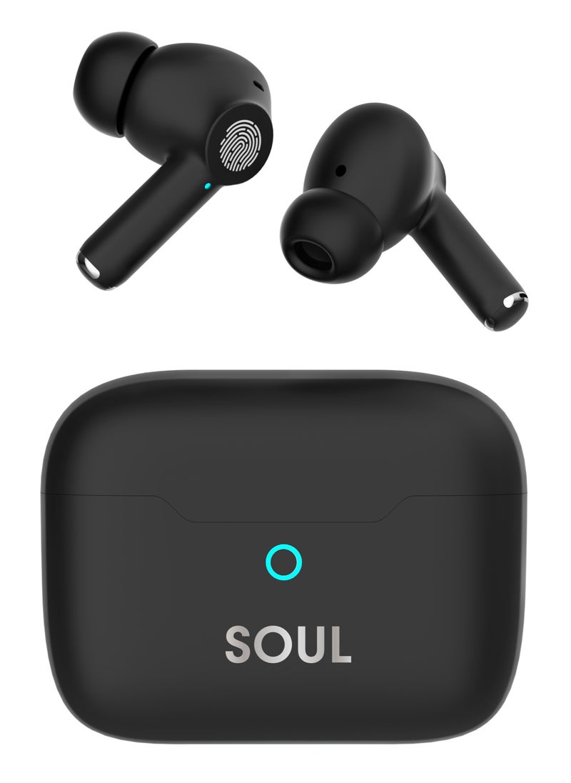 Xcell Xcell Soul15 ANC ENC True Wireless Earbuds | 22dB Active + Environmental Noise Cancelling, Ultra-Lightweight | 5Hr Playtime + 20Hr Backup | 11-Codec Support | Smart Touch for iPhone/Android – Black  - Image 1