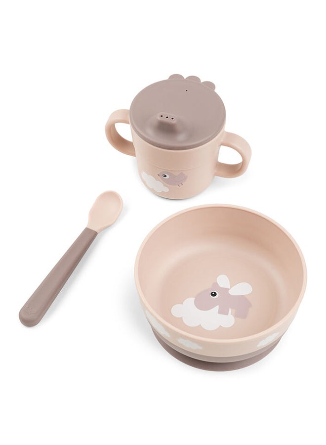done by deer Foodie First Meal Set Happy Clouds Powder | Baby Bowl, Spoon  And  Mini Mug Set | Easy-Grip | Non-Slip Base | Durable  And  Dishwasher Safe - Image 1