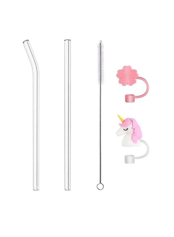 Replacement Glass Straws With Cleaning Brush And Silicone Straw Cover Caps - Image 1
