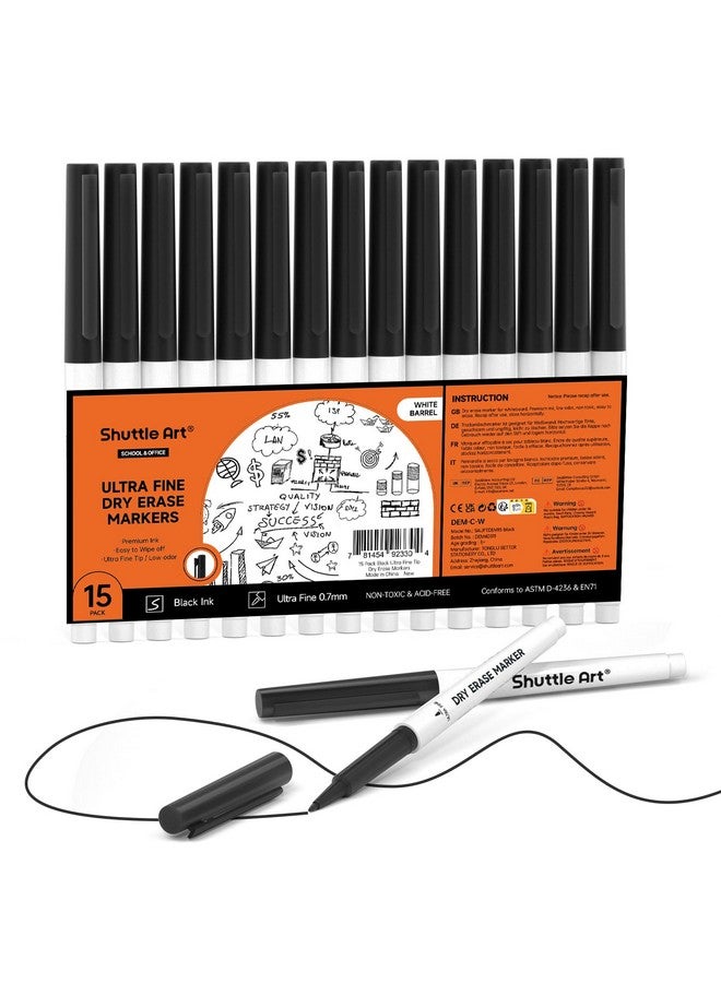 شاتل أرت أقلام تحديد قابلة للمسح الجاف من Shuttle Art Ultra Fine، عبوة من 15 قلم تحديد للسبورة البيضاء باللون الأسود مع قابلية للمسح، أقلام تحديد قابلة للمسح الجاف مثالية للكتابة على السبورة البيضاء، والألواح القابلة للمسح الجاف، والمرايا للمدرسة والمكتب والمنزل - Image 1