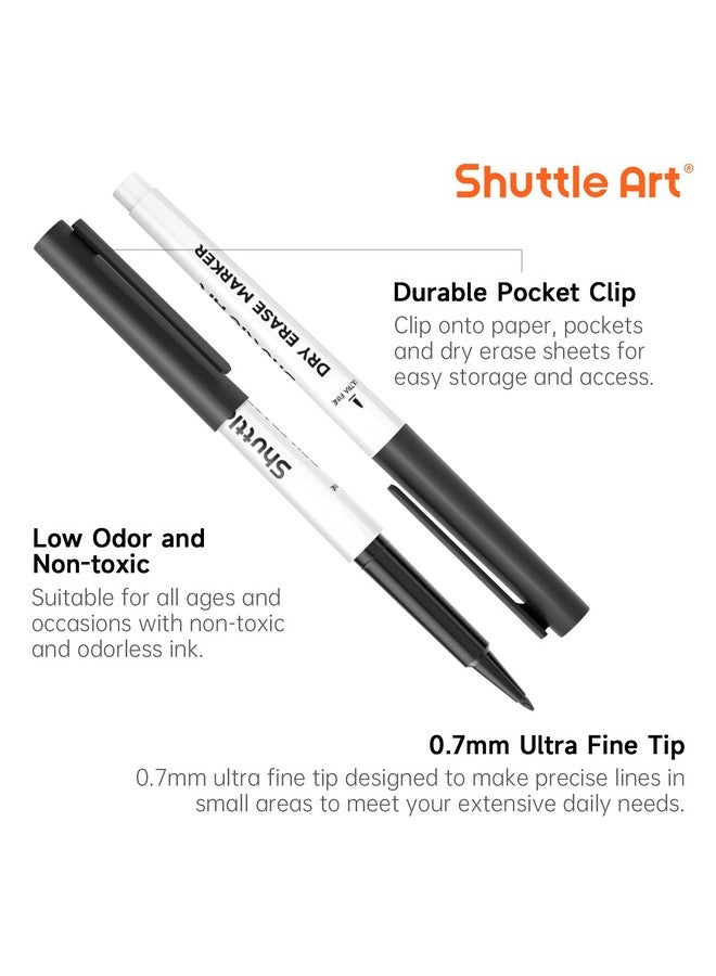 شاتل أرت أقلام تحديد قابلة للمسح الجاف من Shuttle Art Ultra Fine، عبوة من 15 قلم تحديد للسبورة البيضاء باللون الأسود مع قابلية للمسح، أقلام تحديد قابلة للمسح الجاف مثالية للكتابة على السبورة البيضاء، والألواح القابلة للمسح الجاف، والمرايا للمدرسة والمكتب والمنزل - Image 4