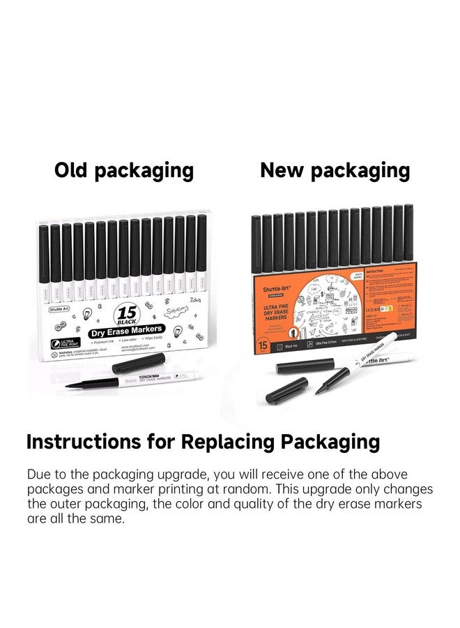 شاتل أرت أقلام تحديد قابلة للمسح الجاف من Shuttle Art Ultra Fine، عبوة من 15 قلم تحديد للسبورة البيضاء باللون الأسود مع قابلية للمسح، أقلام تحديد قابلة للمسح الجاف مثالية للكتابة على السبورة البيضاء، والألواح القابلة للمسح الجاف، والمرايا للمدرسة والمكتب والمنزل - Image 2