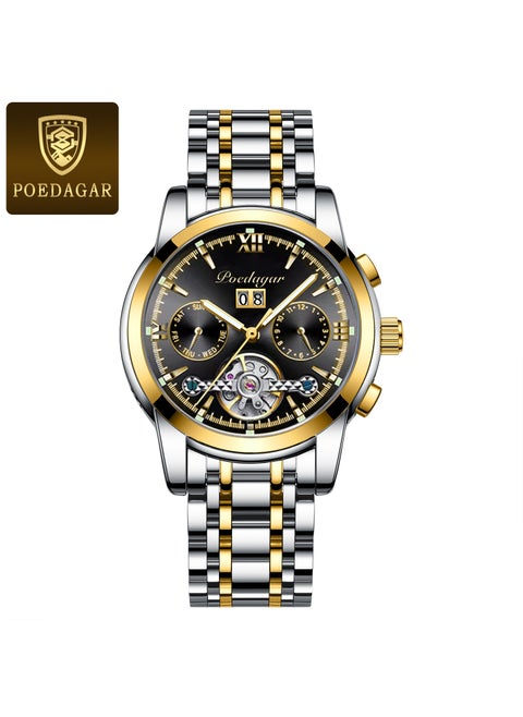 Swiss brand automatic mechanical watch waterproof fashion luminous mens watch live foreign trade explosions a generation of hair 8051 gold and black steel strips 8051 gold and black steel strips