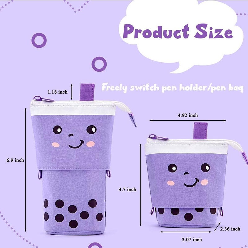 KPX Milktea Cute Standing Pencil Case for Kids, Pop Up Pencil Box Makeup Pouch, Stand UP Christmas Gift Kids Pen Holder Organizer Cosmetics Bag, Kawaii Stationary (Purple) - Image 2