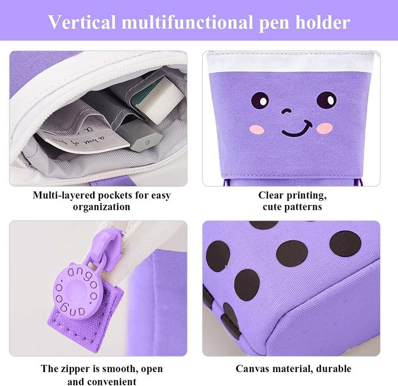 KPX Milktea Cute Standing Pencil Case for Kids, Pop Up Pencil Box Makeup Pouch, Stand UP Christmas Gift Kids Pen Holder Organizer Cosmetics Bag, Kawaii Stationary (Purple) - Image 3