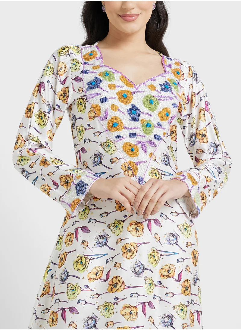 ARABIAN CLOSET Embellished Belted Jalabiya