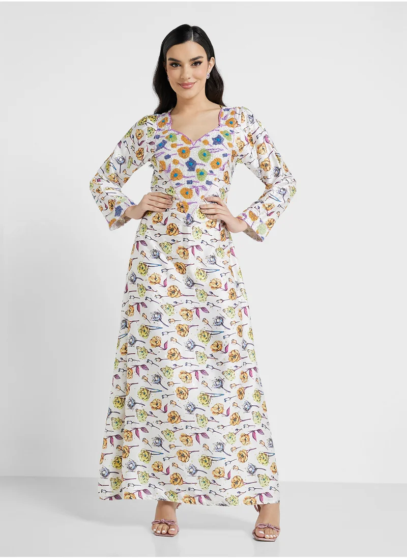 ARABIAN CLOSET Embellished Belted Jalabiya