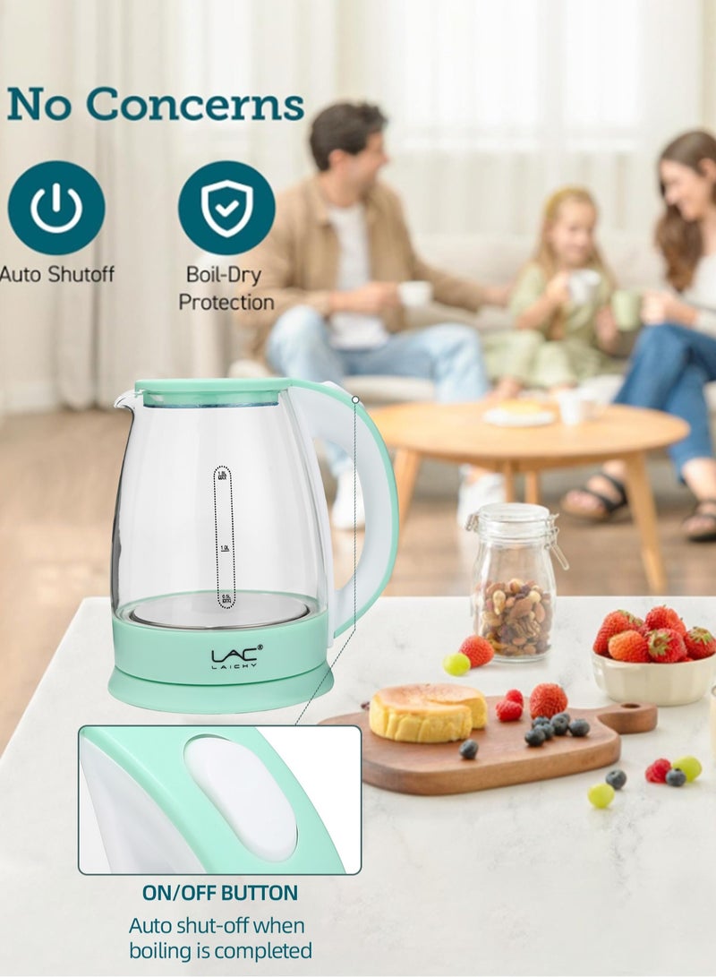 LAC LAICHY 1.8L Electric Glass Green Kettle, 1500W,360° Rotatable Base, Kettle, Teapot, Boiler and Geater, Automatic Temperature Protection, Water Rise Display, Heat-Resistant Handle, Power indicator Glass Hettle - Image 2