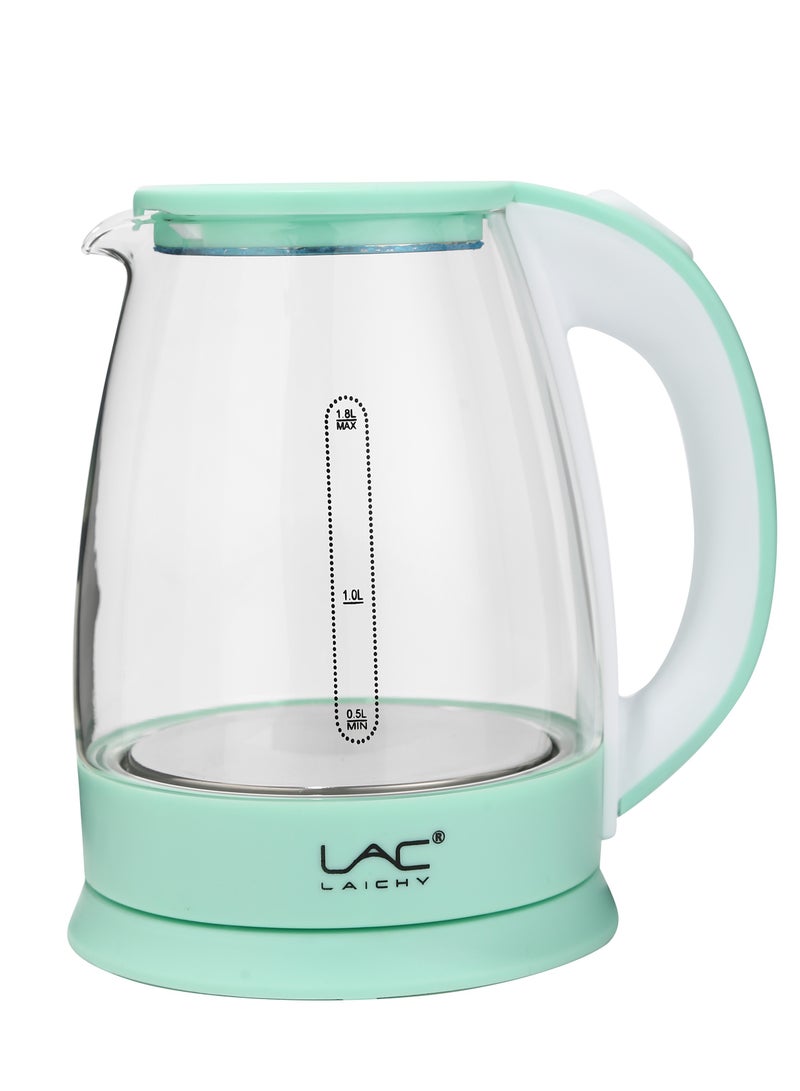 LAC LAICHY 1.8L Electric Glass Green Kettle, 1500W,360° Rotatable Base, Kettle, Teapot, Boiler and Geater, Automatic Temperature Protection, Water Rise Display, Heat-Resistant Handle, Power indicator Glass Hettle - Image 1