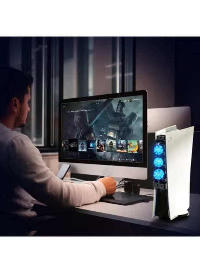 Chabeia PS5 Cooling Fan External USB Cooler with LED Light PS5 Console Cooling Fan with Extra USB Port for Sony Playstation 5 Digital Edition/Ultra HD Console - Image 5