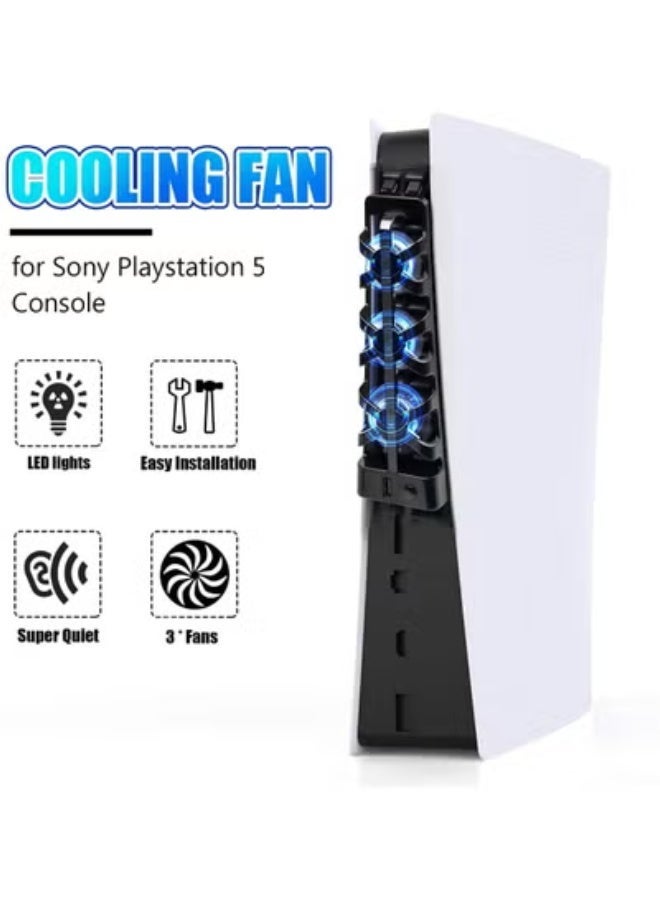 Chabeia PS5 Cooling Fan External USB Cooler with LED Light PS5 Console Cooling Fan with Extra USB Port for Sony Playstation 5 Digital Edition/Ultra HD Console - Image 4