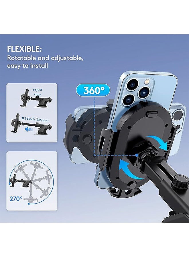 Gecomo Phone Holder, 360° Electric Suction Cup Swivel Phone Holder, Auto Accessories Adjustable Long Arm Compatible with iPhone 16 15 14 Pro Max and All Smartphones (Black) - Image 3