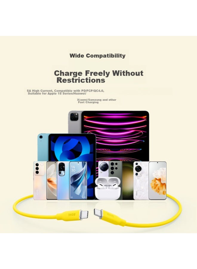 Aohi Aohi 140w Dual Type-c Liquid Silicone Skin-friendly Data Cable, Fast Charging C To C, Suitable For Iphone 15/ipad/mac/huawei/xiaomi/android Phones, 1 Meter Yellow  - Image 1