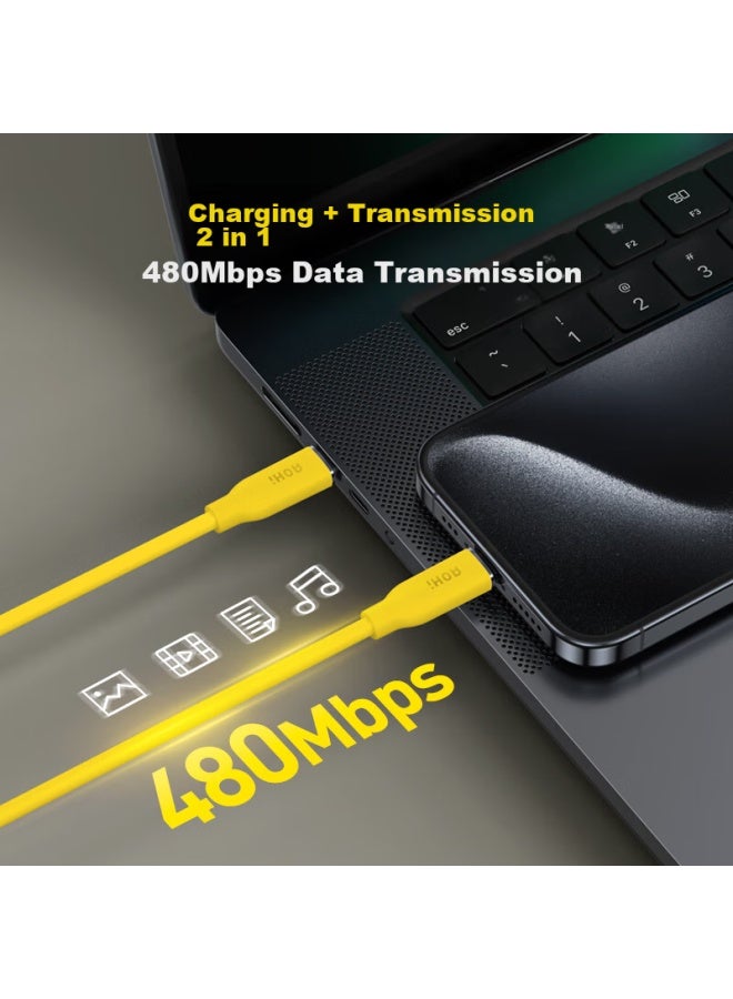 Aohi Aohi 140w Dual Type-c Liquid Silicone Skin-friendly Data Cable, Fast Charging C To C, Suitable For Iphone 15/ipad/mac/huawei/xiaomi/android Phones, 1 Meter Yellow  - Image 4