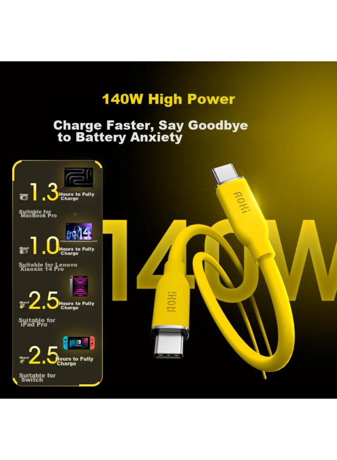 Aohi Aohi 140w Dual Type-c Liquid Silicone Skin-friendly Data Cable, Fast Charging C To C, Suitable For Iphone 15/ipad/mac/huawei/xiaomi/android Phones, 1 Meter Yellow  - Image 2
