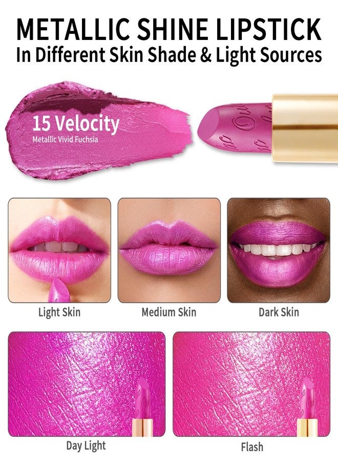 OULAC Purple Metallic Glitter Lipstick, Violet Shine High Impact Lipcolor,Mauve Long Lasting Lip Stick, Soft and Ultra Moisture,Vegan & Cruelty-Free, Full-Coverage Lip Color 4.3 g/0.15 Velocity(15) - Image 4