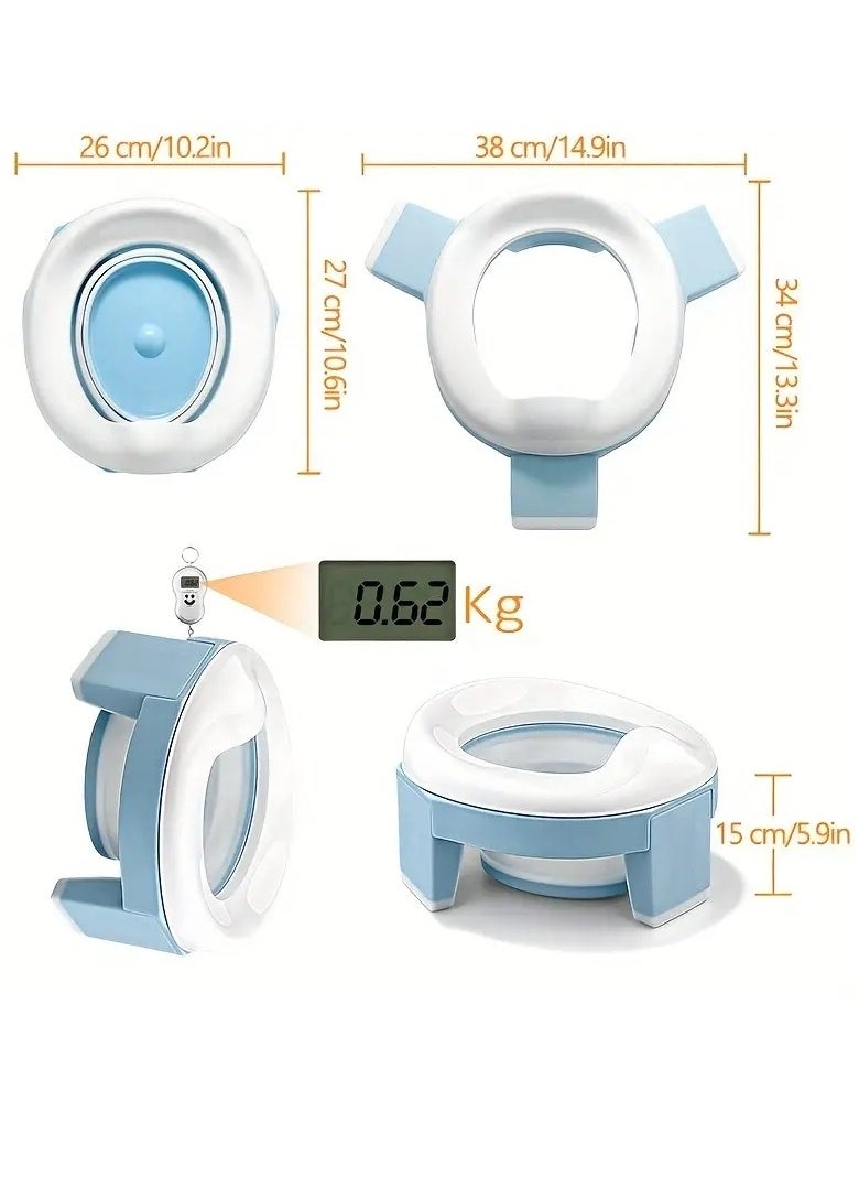 Gonice Portable Potty Training Seat For Toddler Kids - Foldable Training Toilet For Travel Outdoor, Baby Training Seat, 3 In1 Multifunctional Travel Toilet Seat, Foldable Children Potty Blue  - Image 5
