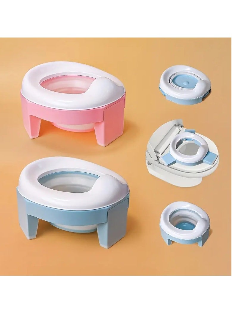 Gonice Portable Potty Training Seat For Toddler Kids - Foldable Training Toilet For Travel Outdoor, Baby Training Seat, 3 In1 Multifunctional Travel Toilet Seat, Foldable Children Potty Blue  - Image 1
