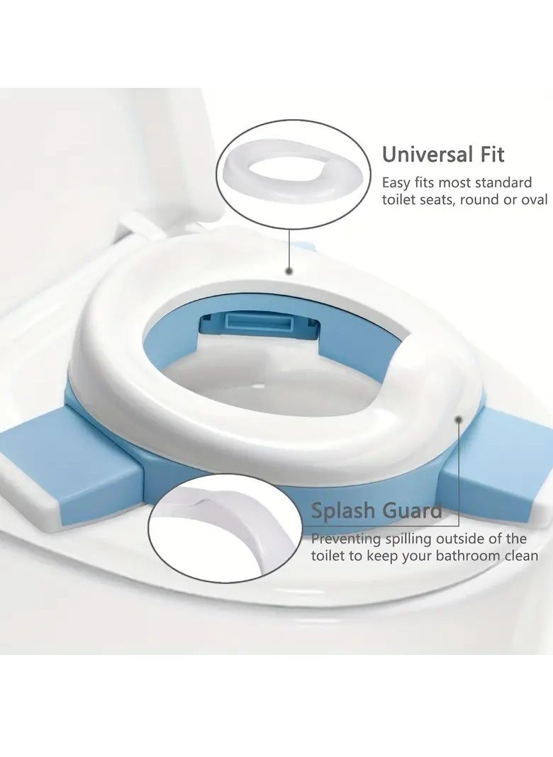 Gonice Portable Potty Training Seat For Toddler Kids - Foldable Training Toilet For Travel Outdoor, Baby Training Seat, 3 In1 Multifunctional Travel Toilet Seat, Foldable Children Potty Blue  - Image 4