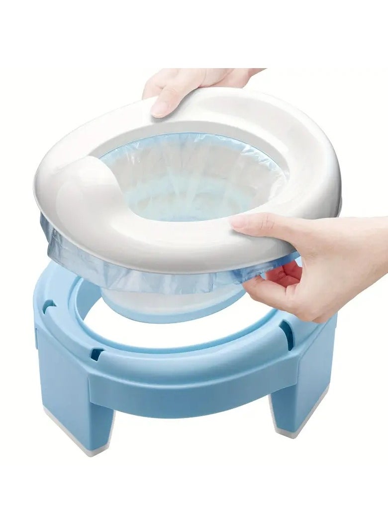 Gonice Portable Potty Training Seat For Toddler Kids - Foldable Training Toilet For Travel Outdoor, Baby Training Seat, 3 In1 Multifunctional Travel Toilet Seat, Foldable Children Potty Blue  - Image 2