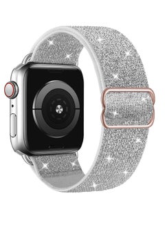 Generic Nylon Solo Loop Stretchy Straps For Apple Watch Band  41mm 40mm 38mm, Elastic Wristbands Strap for iwatch Series 9 8 7 6 5 4 3 2 1 SE 2 SE Silver 