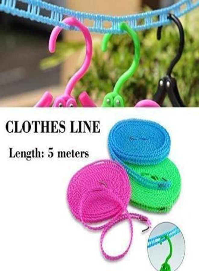 Bekner Nylon Clothesline, 5m, Multicolour, Windproof & Non-Slip, Portable & Adjustable - Image 4