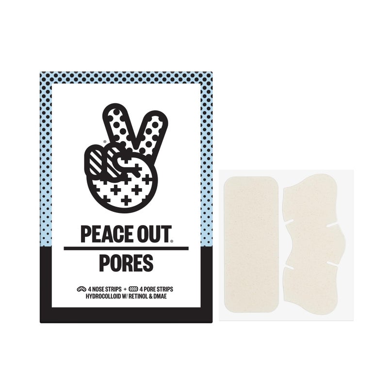 PEACE OUT Skincare Pore Minimizing Strips, Hydrocolloid Pore-Refining Nose and Face Strips with Retinol & Vitamin A to Shrink Enlarged Pores and Remove Blackheads (4 pore and 4 nose strips) - Image 1