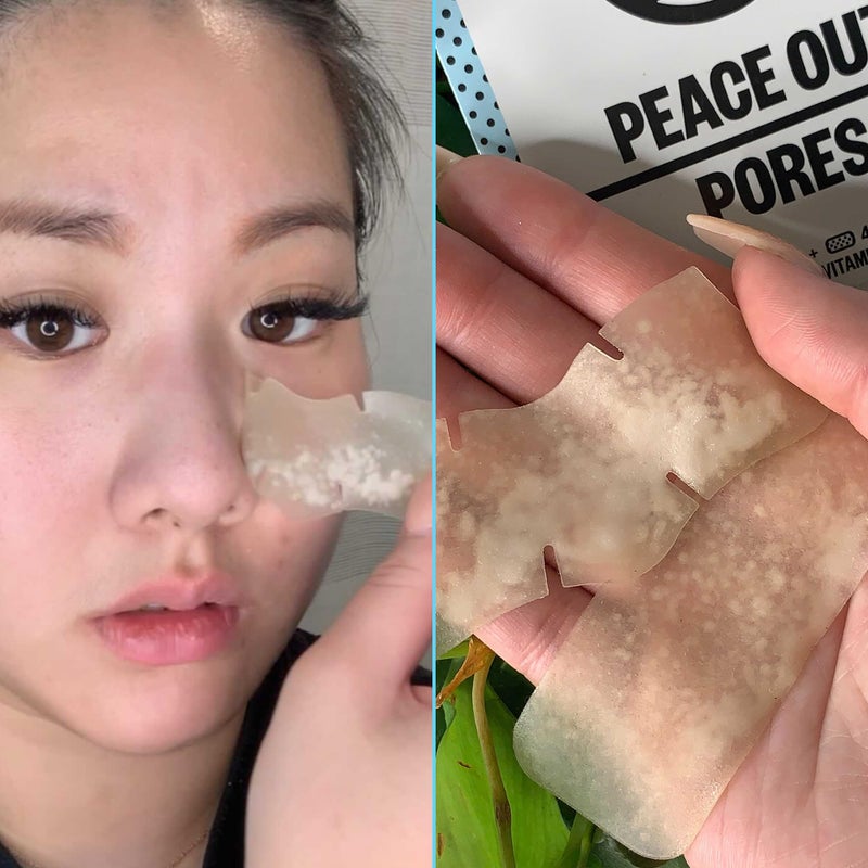 PEACE OUT Skincare Pore Minimizing Strips, Hydrocolloid Pore-Refining Nose and Face Strips with Retinol & Vitamin A to Shrink Enlarged Pores and Remove Blackheads (4 pore and 4 nose strips) - Image 4