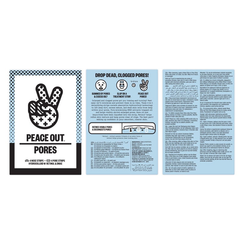 PEACE OUT Skincare Pore Minimizing Strips, Hydrocolloid Pore-Refining Nose and Face Strips with Retinol & Vitamin A to Shrink Enlarged Pores and Remove Blackheads (4 pore and 4 nose strips) - Image 2