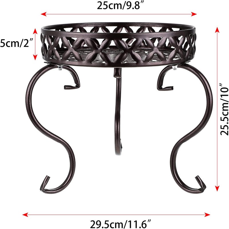 OwnMy Metal Round Plant Stand Indoor Outdoor Flower Pot Holder, Heavy Duty Iron Plant Stand Display Potted Rack for Home, Garden, Patio, Dark Brown - Image 3