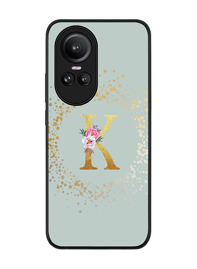 Stylizedd Rugged Black Edge case for Oppo Reno10 / Oppo Reno10 Pro Case Cover - Custom Monogram Initial Letter Floral Pattern Alphabet - K (Light Grey) - Image 1