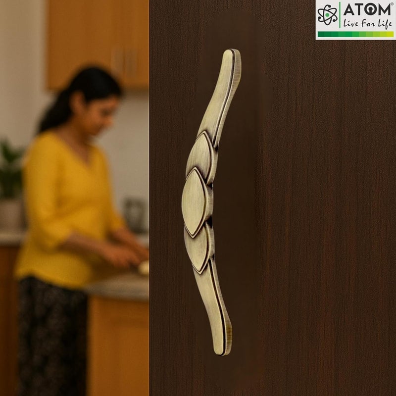 ATOM 10 Inches Brass Antique Door Handle | Cabinet Handle, Main Door Handle, Wardrobe & Drawer Pulls (Set of 2, CH-225) - Image 4