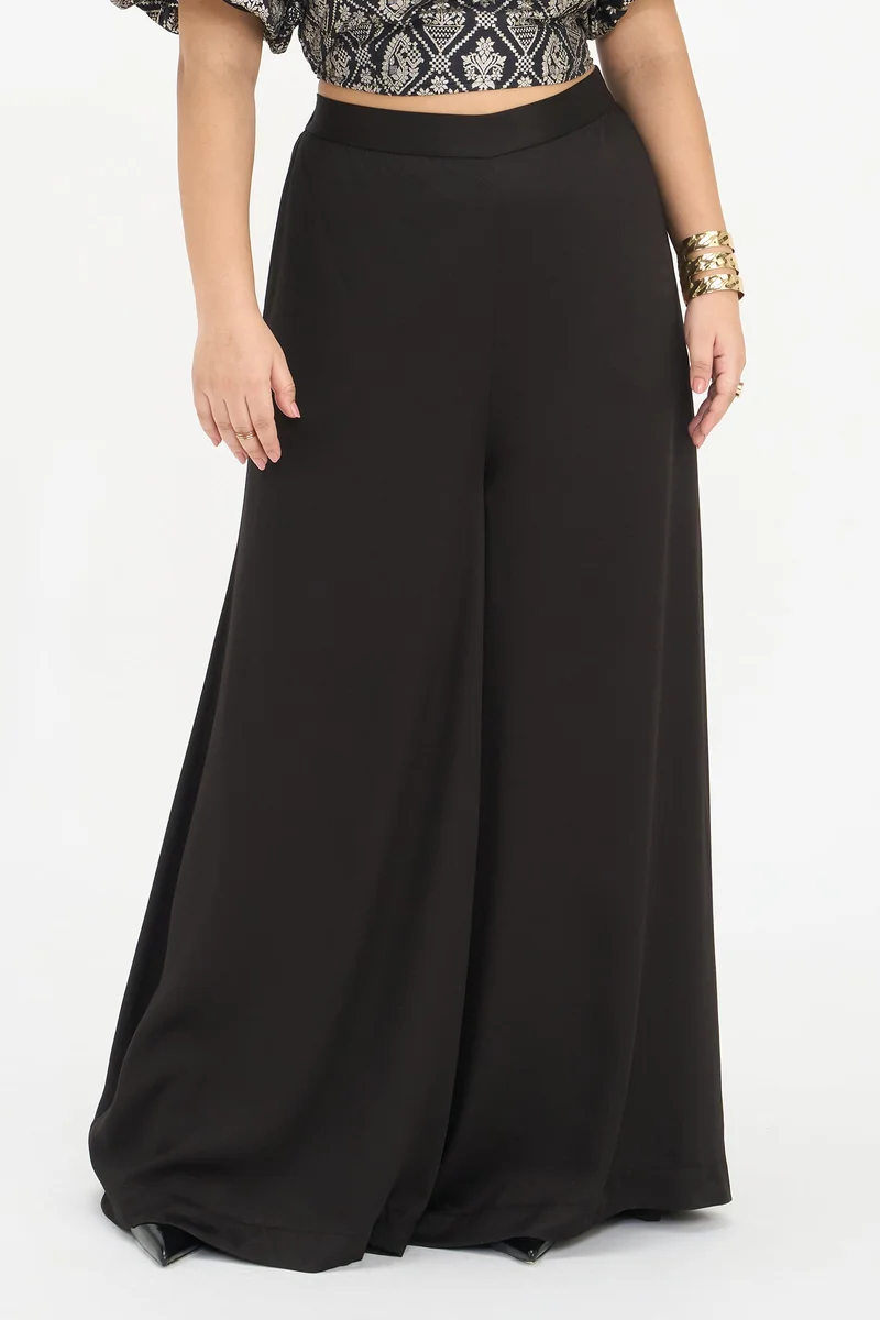 فيرجيو Solid Viscose High-Rise Flared Plus Size Pants for Women