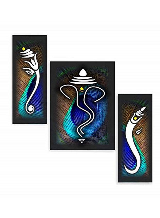 SAF Ganesha UV Textured Home Decorative Self Adhesive Religious Painting Set of 3 (Multicolour, 12 Inch X 18 Inch, SANFJM1010) - Image 1