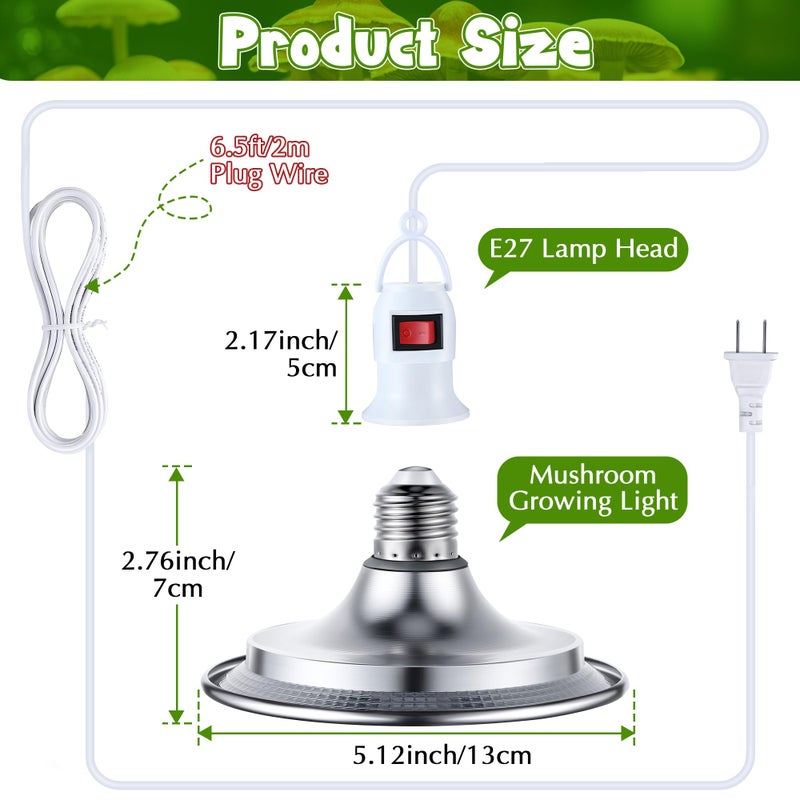 Meonum 1 Pack Hanging Mushroom Grow Light, E27 LED Grow Lamp for Indoor Plants, Decorative 6000K Blue & 5000K White Spectrum, 4.9FT Cord with Switch, Unique Mushroom Plant Light - Image 3