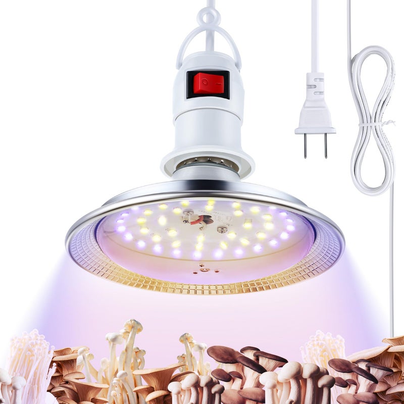 Meonum 1 Pack Hanging Mushroom Grow Light, E27 LED Grow Lamp for Indoor Plants, Decorative 6000K Blue & 5000K White Spectrum, 4.9FT Cord with Switch, Unique Mushroom Plant Light - Image 1