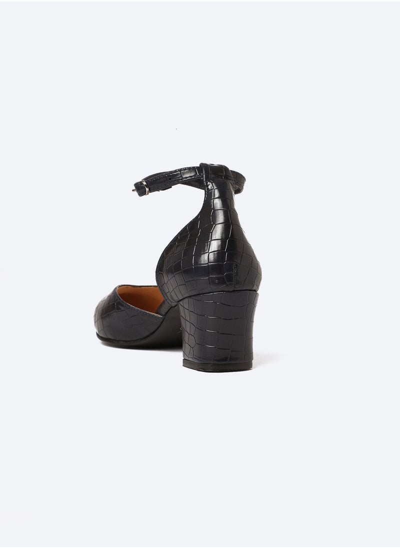 Zahwa Crocodile-Textured Leather Heeled Shoes, 5cm Middle Size  - Image 5
