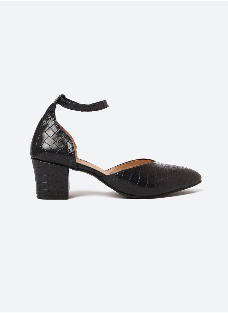Zahwa Crocodile-Textured Leather Heeled Shoes, 5cm Middle Size  - Image 4