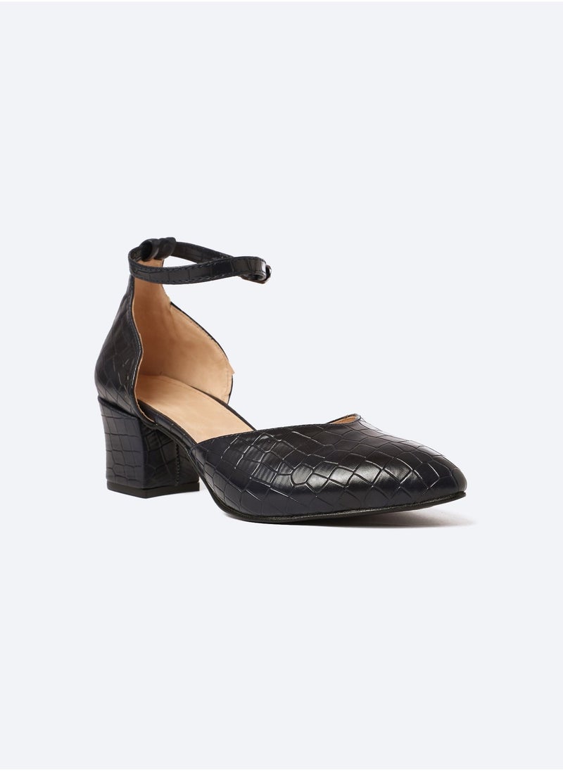 Zahwa Crocodile-Textured Leather Heeled Shoes, 5cm Middle Size  - Image 1
