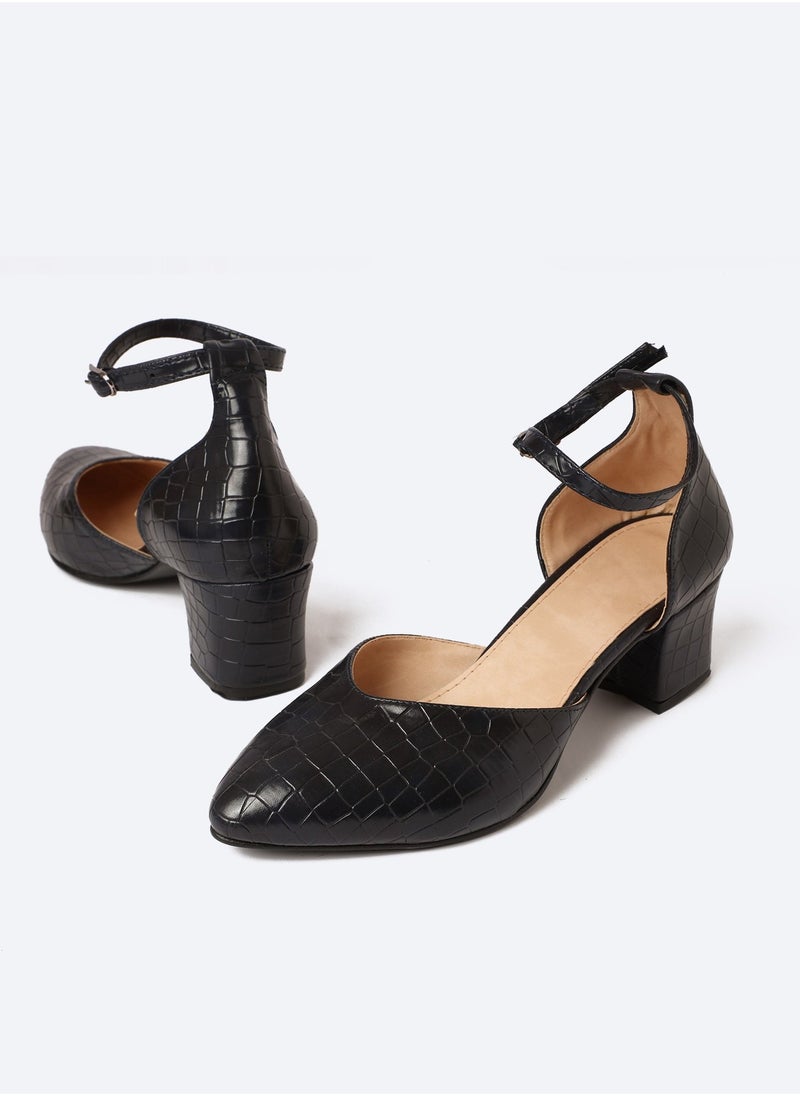 Zahwa Crocodile-Textured Leather Heeled Shoes, 5cm Middle Size  - Image 2
