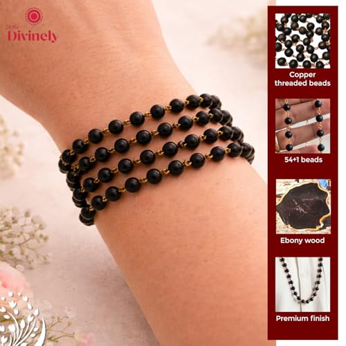 SRM's Divinely Divinely 100% Natural Karungali Malai Original 8mm | Certified Copper Thread Karungali Mala 54+1 Beads | Black Ebony Wood Necklace for Japa, Meditation & Spiritual Balance | Free Yoga eBook & 30-Day Warranty - Image 4