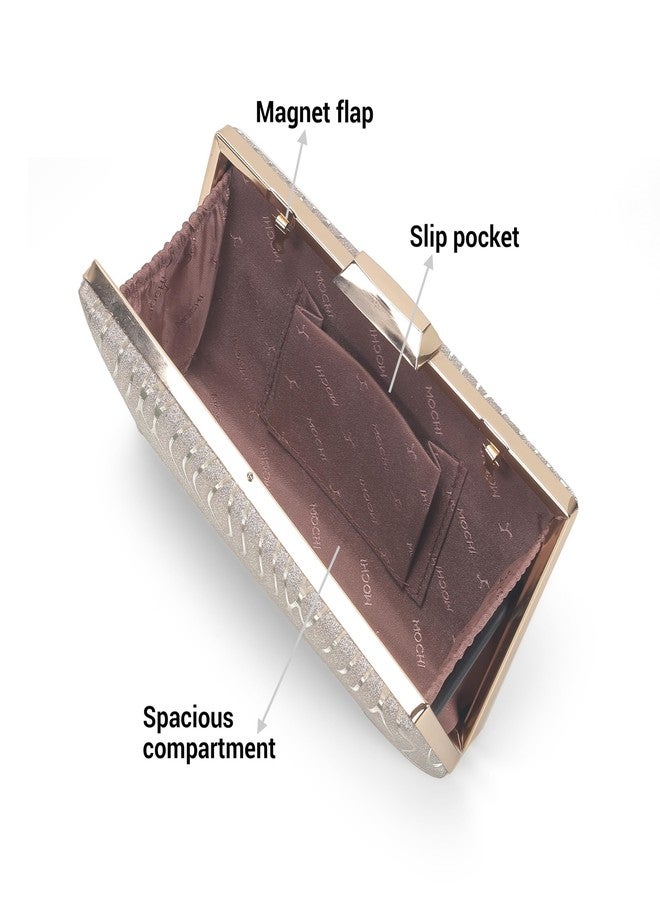 Mochi Metro Women Gold Fashion PU Soft Body Lock closure Solid Clutches (38-199) - Image 5