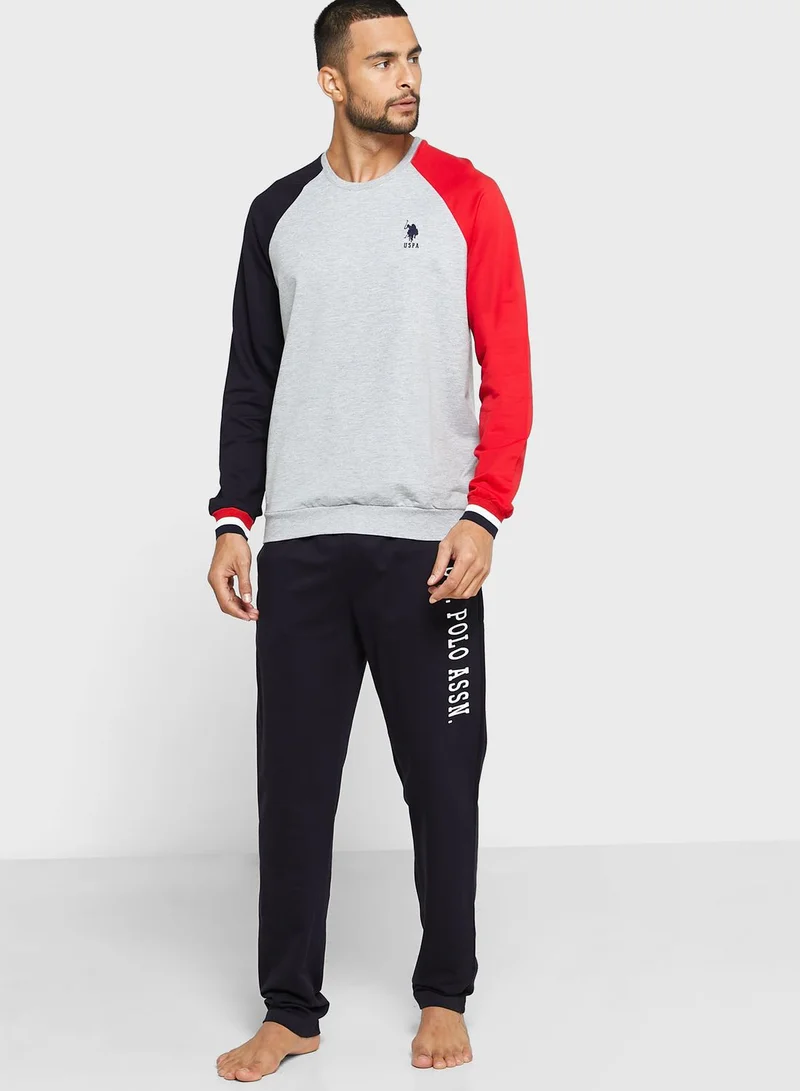U.S. Polo Assn. Colour Block Sweatshirt And Sweatpants Set