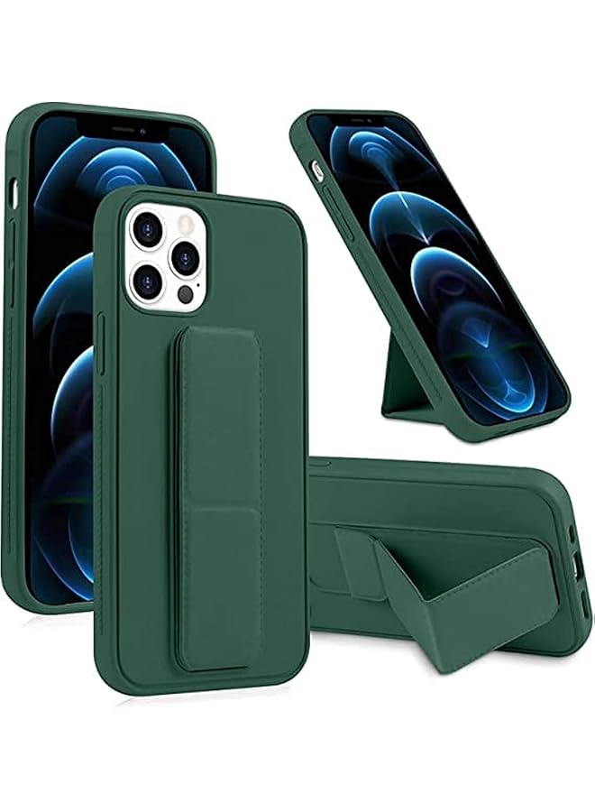 S-TOP Iphone 14 Pro Max Mobile Case With Magnetic Stand And Holder Hand Strap Grip Premium Silicone Magnetic Car Mount Cover Foldable Kickstand Case Dark Green