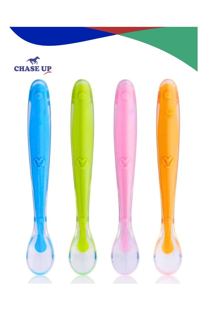 Chase Up 4 Pcs Silicone Baby Spoons, Baby Silicone Soft Spoon, Feeding and Weaning Spoons, Non Toxic and BPA Free, Gentle On Baby's Gums, Easy to Clean, for Baby Lead Weaning, 4 Colors - Image 1