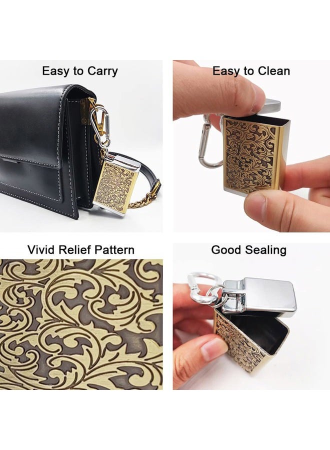 Hourwof Metal Portable Ashtray with Lid,Outdoor Pocket Ashtray for Cigarettes,Cute Travel Ashtray with Keychain,Relief Silver - Image 5